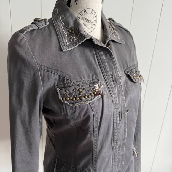 Miss Me Grey Boho Embellished Medium Jean Jacket - Picture 3 of 5
